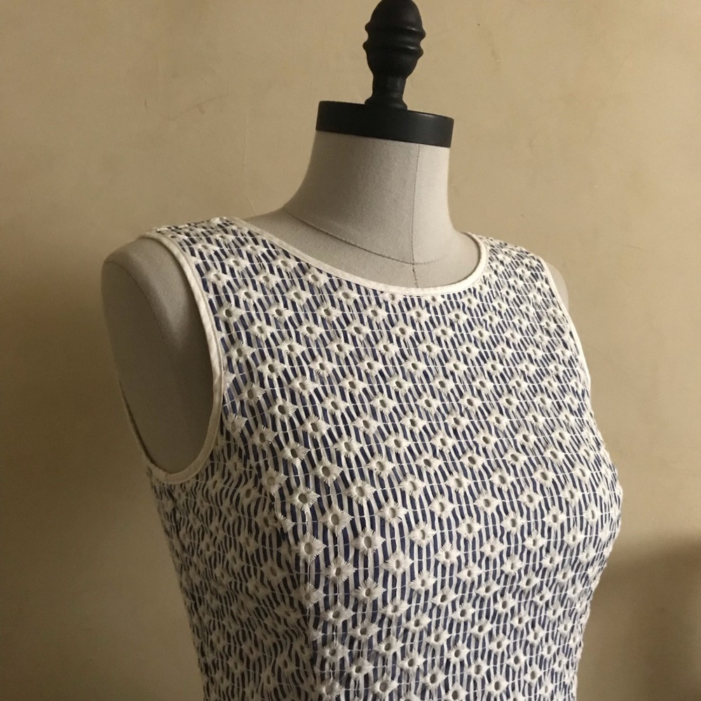 Brooks Brothers Blue White Sleeveless A-Line Midi Dress - Picture 2 of 10